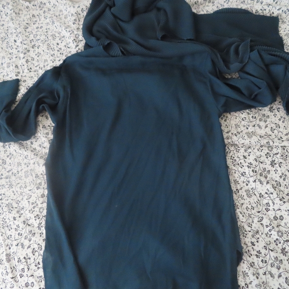 ISSEY MIYAKE Asymmetric pleated cape & button up sz 2 green - Picture 5 of 8